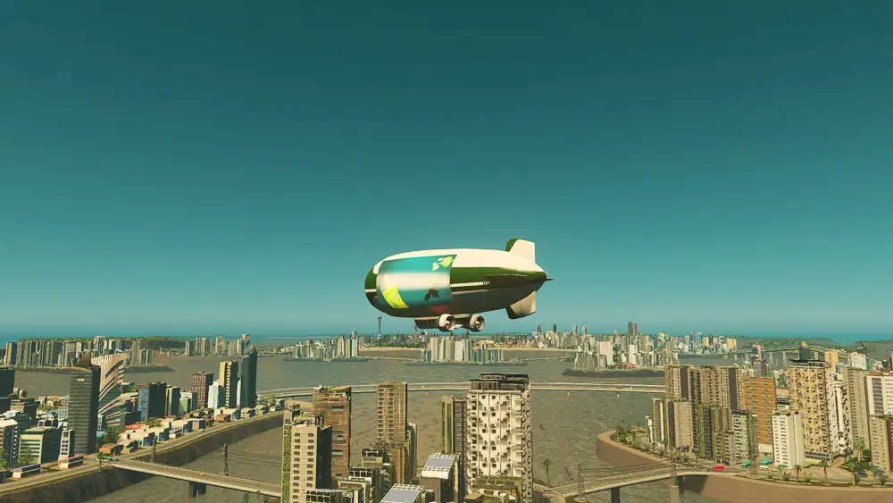 Blimp above my archipelago city